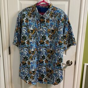 Robert Graham Daffodil Floral Blue Yellow Men’s Size 2XLT Short Sleeve Shirt 2